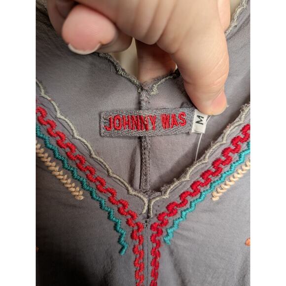 Johnny Was Cherise V-Neck Embroidered Poncho Tunic Grey & Pink Size Medium - Picture 3 of 5